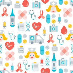 Seamless pattern with flat medical icons