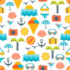 Seamless pattern with flat travel icons