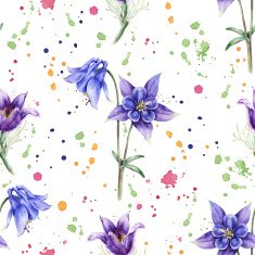 Seamless floral pattern with blue flowers Watercolor painting