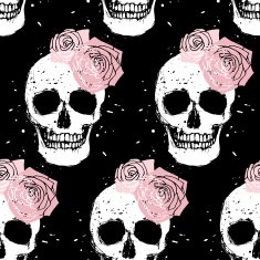 Grunge skull and rose seamless pattern