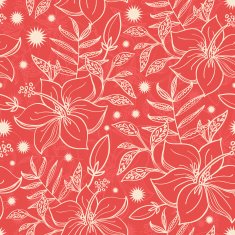 Vector red and beige tropical floral seamless pattern background