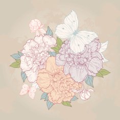 Background with peony and butterfly