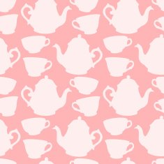 Seamless pattern with decorative cups and teapots