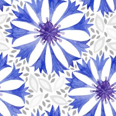 Watercolor seamless pattern with cornflower Vector background