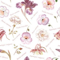 Hand drawn garden flower seamless pattern in pale faded colors
