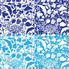 Set of seamless nautical patterns in blue colors