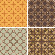 Collection of four decorative symmetric seamless patterns