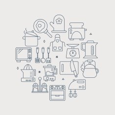 Kitchen line icon circle set