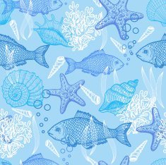 Sea hand drawn seamless pattern