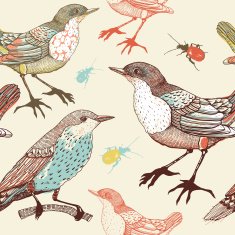 vector seamless pattern with birds and beetles N2