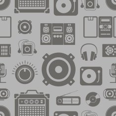 Audio equipment icons collection seamless pattern