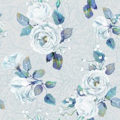 Seamless pattern of vector watercolor blue roses