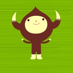 horned character on green wood background