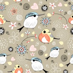 Flower texture with birds