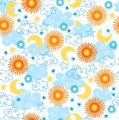 Celestial Sun and Stars Seamless Repeat Pattern Vector