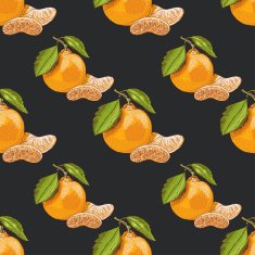 Seamless pattern with mandarins on dark background N2