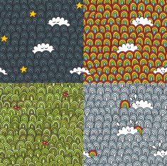 Four funny seamless patterns with sky and ground N2