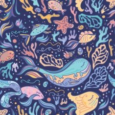 Cute blue pattern with sea animals