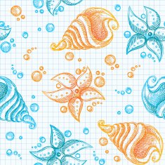 hand drawn pattern of starfishes and shells N2