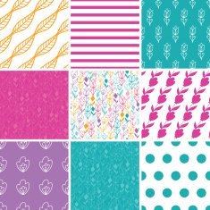 Vector Colorful Tulip Flowers Set of Nine Matching Repeating Patterns