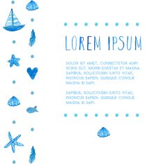 Vector nautical layout with watercolor doodles of ship sea star