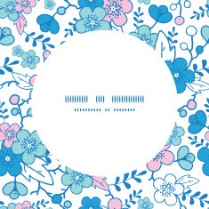 Vector blue and pink kimono blossoms frame seamless pattern background