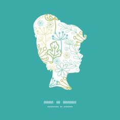 Vector mysterious green garden girl portrait silhouette pattern frame