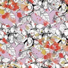 Unusual seamless pattern with branches of apple blossom
