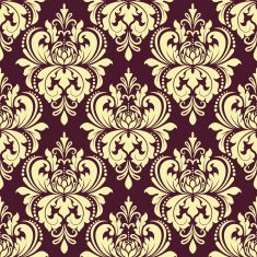 Purple and yellow floral damask seamless pattern