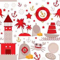seamless pattern with sea icons on white background Seamless pattern
