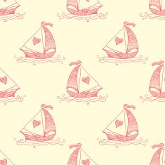 Seamless pattern with Love Ship and Hearts