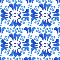 Watercolor floral seamless pattern blue flowers on white background