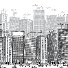 Grayscale Seamless City Pattern