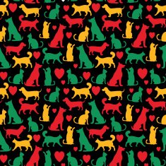 Vector seamless pattern with cats and dogs on black backgground