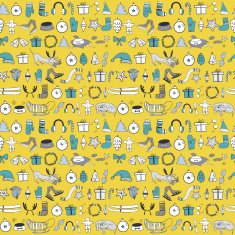 Seamless Christmas pattern with cartoon dog other things