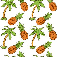 Seamless pattern with coconut palm trees and pineapples N3