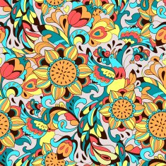 Colorful pattern with bird Phoenix and sunflower N3