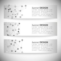 Set of horizontal banners Molecule structure gray background for communication N5