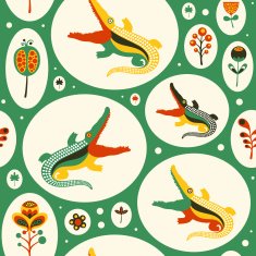 Seamless pattern with colorful crocodiles and flowers N2