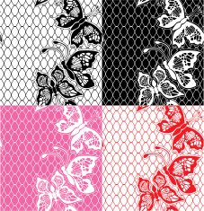 Set of Lace seamless patterns with butterflies - fabric design