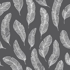 White feathers on black background seamless pattern