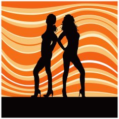 Sexy females on retro background