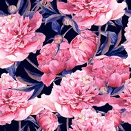 Seamless watercolor background with pink peonies