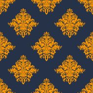 Gold and blue damask style seamless pattern