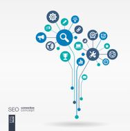 Abstract SEO concept background with connected circles integrated flat icons N2