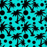 Seamless pattern with tropical coconut palm trees and circles