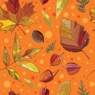 Vector seamless pattern with autumn set leaves nuts tree