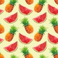 Watercolor seamless pattern with pineapples and watermelons