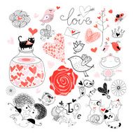 holiday card with flowers and birds in love N3