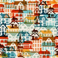 Town seamless pattern with cute colorful houses N2